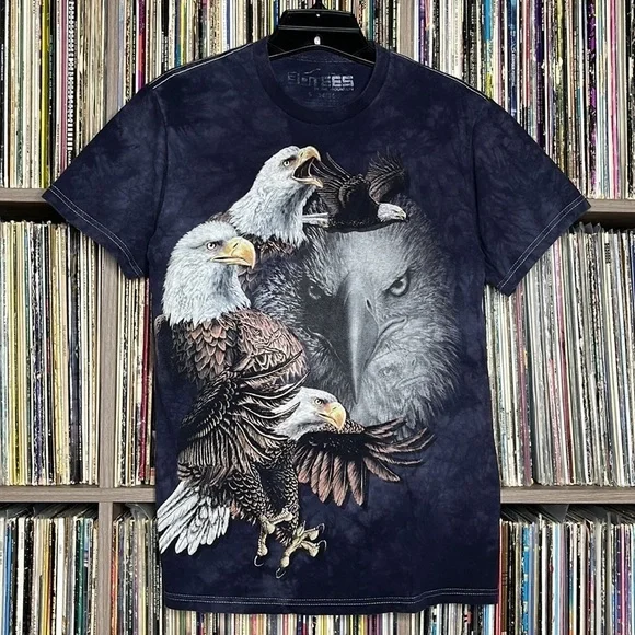Unisex 3D Tees Black Tie Dye Eagle T-shirt  Size Small 34/36 - Picture 2 of 4